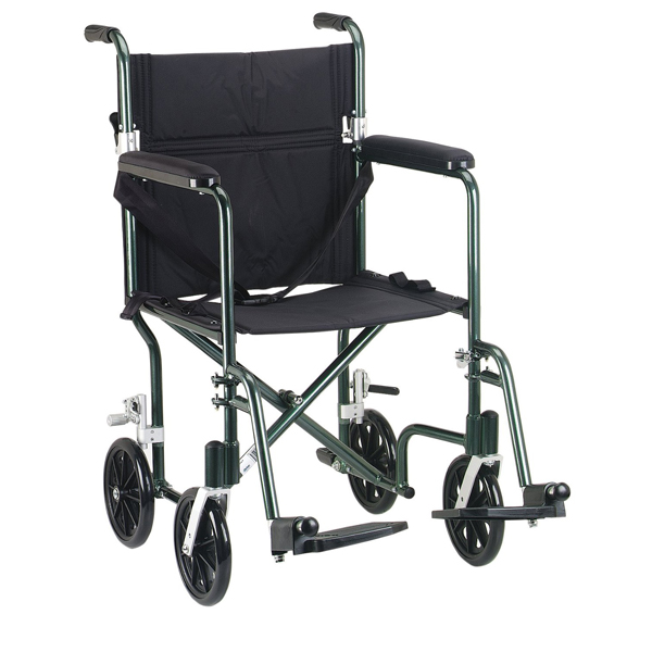 Flyweight Lightweight Transport Wheelchair - 19 Inch Green - Click Image to Close